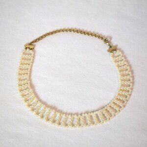 Vintage Adjustable Gold Tone and Faux Pearl Choker Necklace